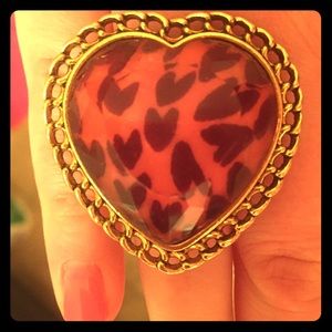 Betsey Johnson Pink Leopard heart ring